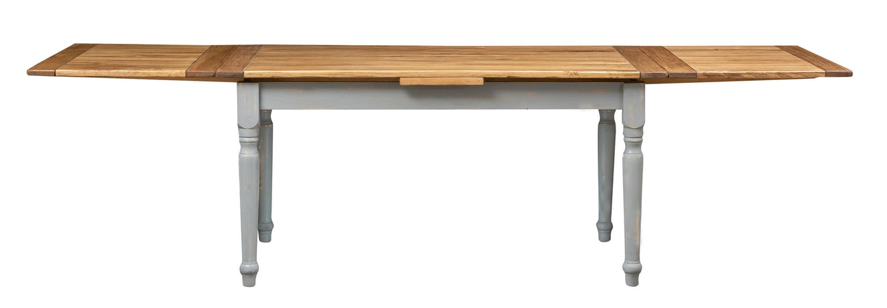 Biscottini Tavolo allungabile in legno massello di tiglio struttura grigio anticato piano finitura naturale. Made in Italy