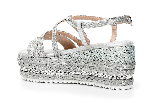 SANDALO INCROCIO CON RAFFIA E STRASS