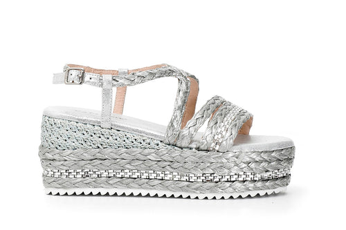 SANDALO INCROCIO CON RAFFIA E STRASS
