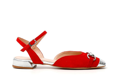 BALLERINA APERTA DIETRO IN PELLE SCAMOSCIATA CON ACCESSORIO