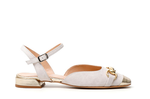 BALLERINA APERTA DIETRO IN PELLE SCAMOSCIATA CON ACCESSORIO