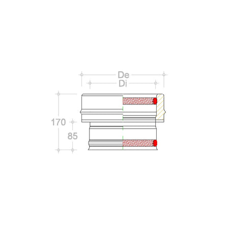 Raccordo inox mono parete F 80mm a doppia parete FM Di 80 - De 130 mm