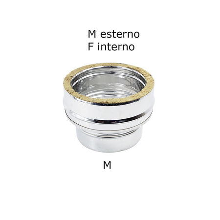 Raccordo inox mono parete M 80mm a doppia parete MF Di 80 - De 130 mm