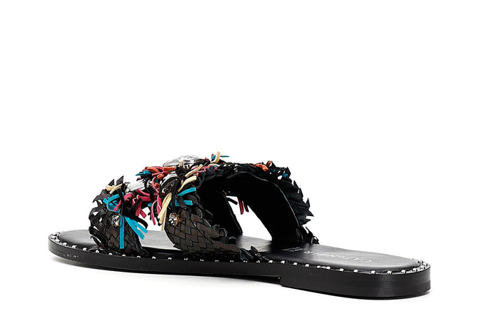 CIABATTA IN PELLE INTRECCIATA CON ACC. STRASS