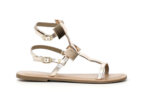 SANDALO DOPPIA FIBBIA IN PELLE CON ACCESSORI IN METALLO