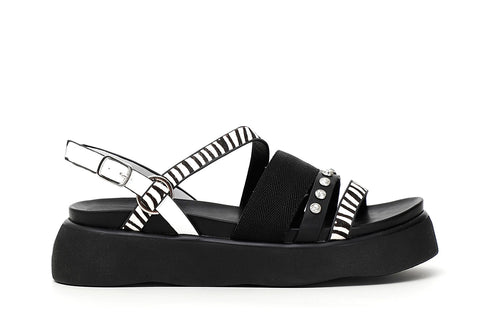 SANDALO ASIMMETRICO MULTI LISTINI IN CAVALLINO E SIMILPELLE