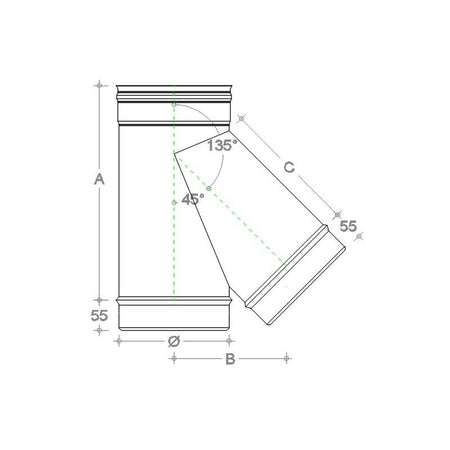 Raccordo a Y braga a 135° zincata da 160mm spessore 6 decimi