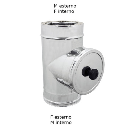 Modulo di ispezione inox T 90° doppia parete Di 80 - De 130 mm