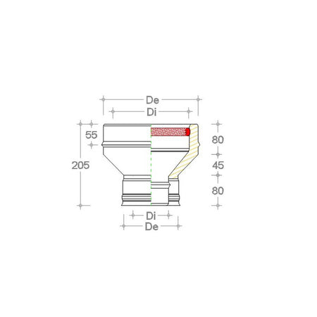 Aumento inox doppia parete da Di 150 - De 200 mm a Di 250 - De 300 mm