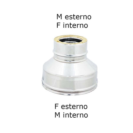 Riduzione inox doppia parete da Di 180 - De 230 mm a Di 130 - De 180 mm