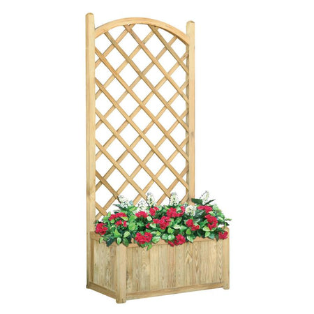 Pannello grigliato con fioriera "Lasa" in legno di pino naturale per recinzioni giardino e terrazzo
