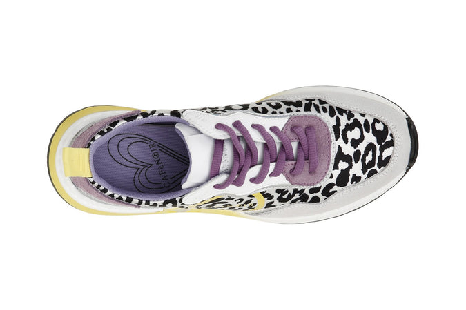 SNEAKERS ALLACCIATA IN PELLE SCAMOSCIATAE TESSUTO LEOPARDATO