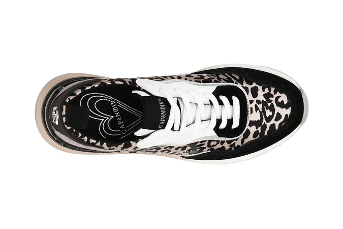 SNEAKERS ALLACCIATA IN PELLE SCAMOSCIATAE TESSUTO LEOPARDATO