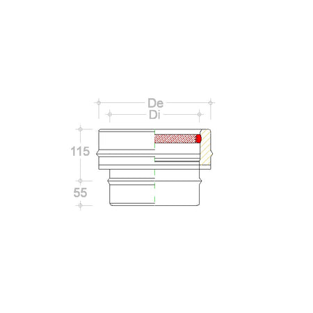 Raccordo inox mono parete M 180mm a doppia parete MF Di 180 - De 230 mm