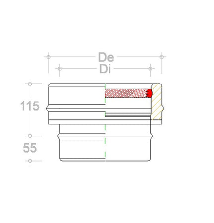 Raccordo inox mono parete F 130mm a doppia parete MF Di 130 - De 180 mm