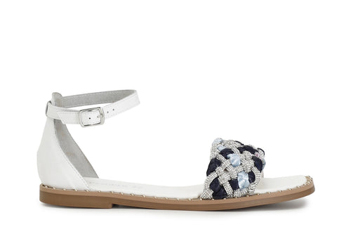 SANDALO CHIUSO DIETRO FASCIA STRASS E RAFFIA INTRECCIATA
