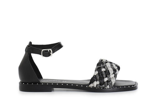 SANDALO CHIUSO DIETRO FASCIA STRASS E RAFFIA INTRECCIATA