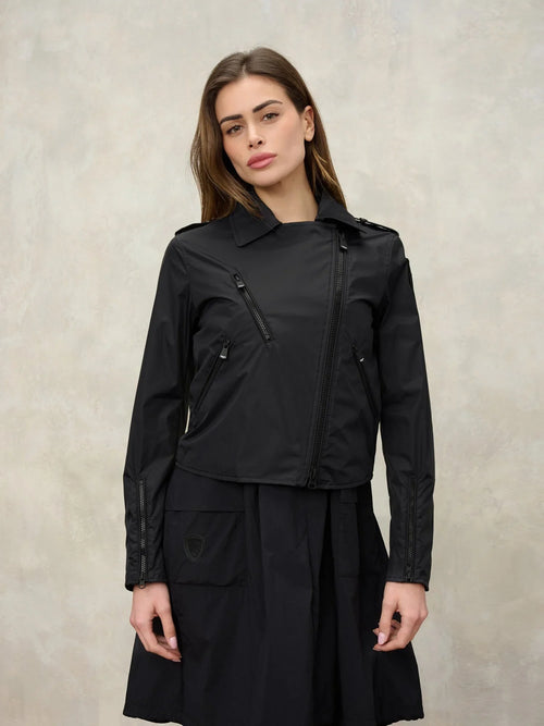Blauer chiodo donna Zamora in nylon nero con zip