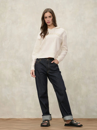 Blauer felpa donna Fayette con cappuccio e logo dorato