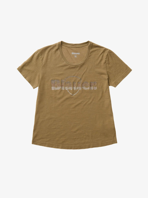 T-shirt Donna Blauer Graham 26SBLDH02411 logo glitterato – Nocciola