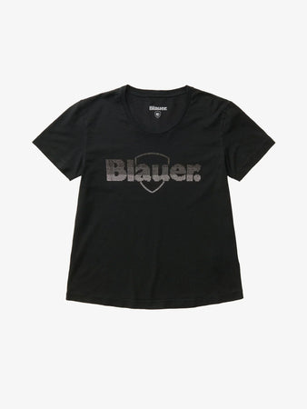 T-shirt Donna Blauer Graham 26SBLDH02411 con logo glitterato – Nero