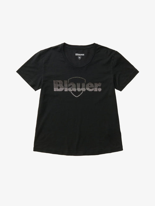 T-shirt Donna Blauer Graham 26SBLDH02411 con logo glitterato – Nero