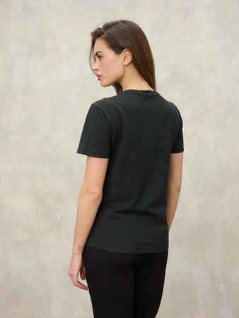T-shirt Donna Blauer Graham 26SBLDH02411 con logo glitterato – Nero