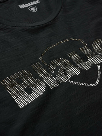 T-shirt Donna Blauer Graham 26SBLDH02411 con logo glitterato – Nero