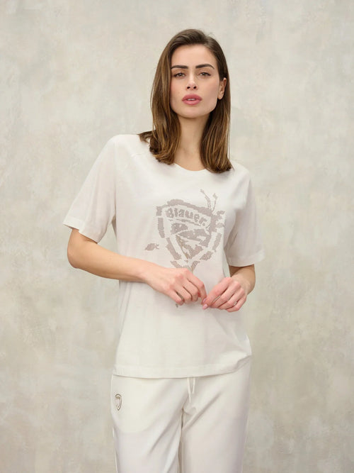 T-shirt donna Blauer Havey con scudo decorato in perline mod  Havey