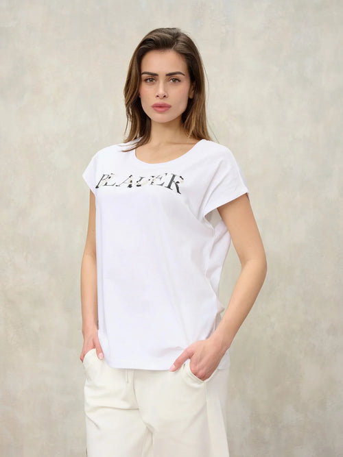 Blauer T-shirt donna Mohawk con logo decorato bianco