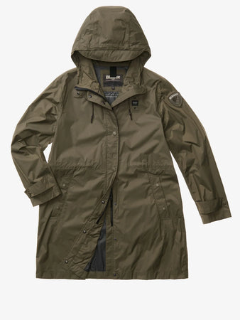 Blauer impermeabile donna Thrush lungo con cappuccio verde