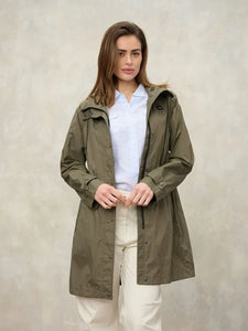 Blauer impermeabile donna Thrush lungo con cappuccio verde