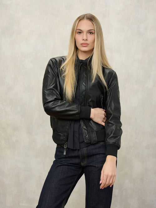 Blauer Bomber Donna in Pelle Laurienne Nero – Giacca con ricami 26SBLDL02448