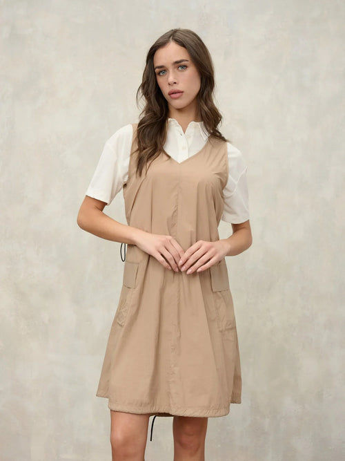 Blauer Abito Donna Corto Senza Maniche con Coulisse Fiske 26SBLDV03258 Beige