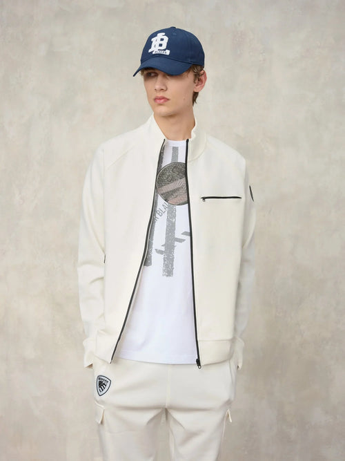 Blauer Felpa Uomo con Zip e Collo Alto Raynor 26SBLUF01032 Bianco Neve