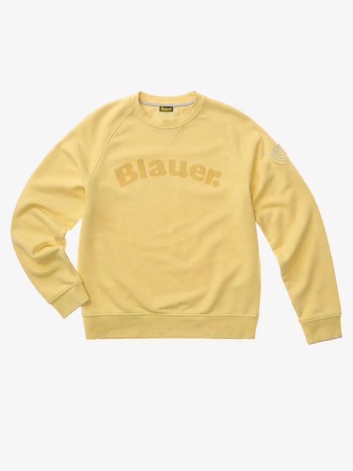 Felpa Uomo Blauer Camp 26SBLUF03242 girocollo con stampa floc – Giallo