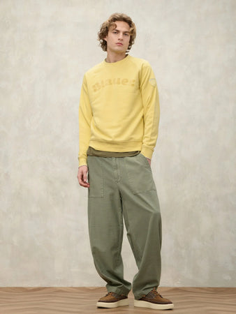 Felpa Uomo Blauer Camp 26SBLUF03242 girocollo con stampa floc – Giallo