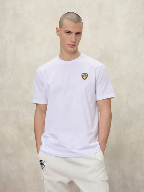Blauer T-shirt Uomo Bianca con Logo Scudo sul Petto Regular Fit 26SBLUH02284 Faxon