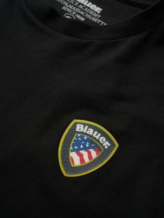 Blauer T-shirt Uomo Nera con Logo Scudo sul Petto Regular Fit 26SBLUH02284 Faxon
