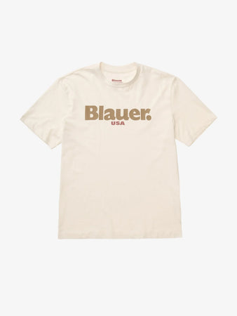 T-shirt Uomo Blauer Ernst 26SBLUH02299 con logo frontale – Bianco Neve