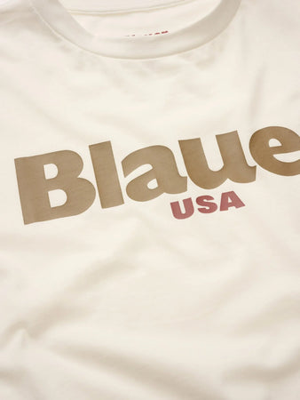 T-shirt Uomo Blauer Ernst 26SBLUH02299 con logo frontale – Bianco Neve