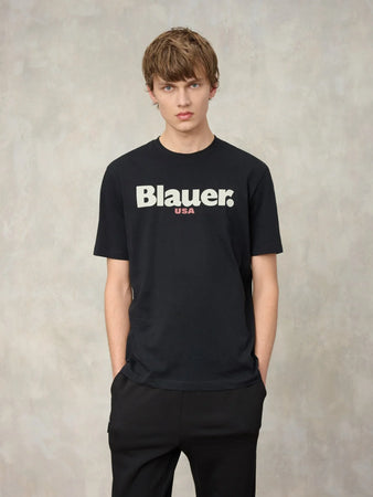 T-shirt Uomo Blauer Ernst 26SBLUH02299 con logo frontale – Nero