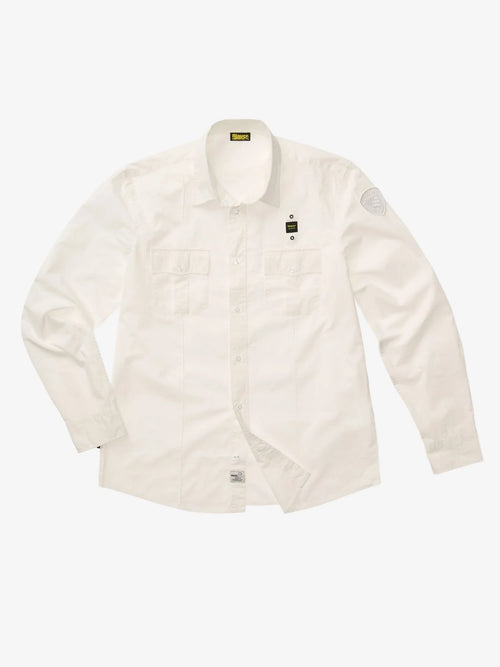 Camicia Uomo Blauer Waldo 26SBLUS01270 stile militare con tasche – Bianco