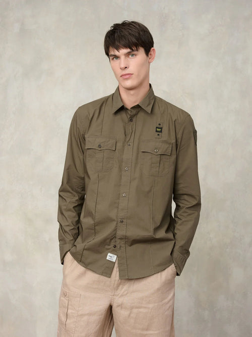 Camicia Uomo Blauer Waldo 26SBLUS01270 stile militare con tasche – Verde