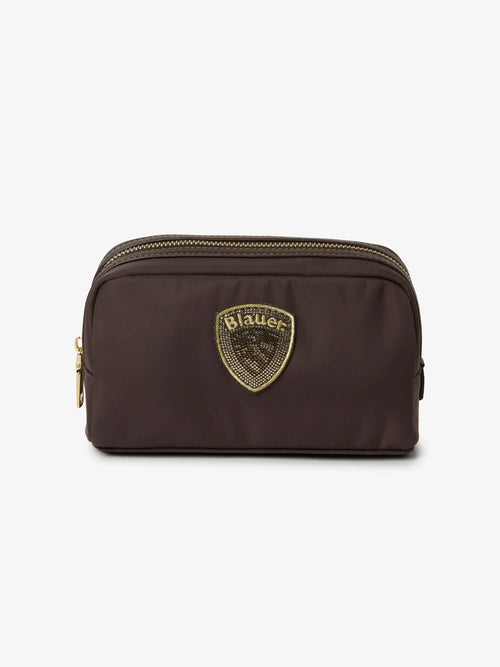 Pochette Donna Blauer S6PICK01 beauty case nylon con logo glitter – Marrone