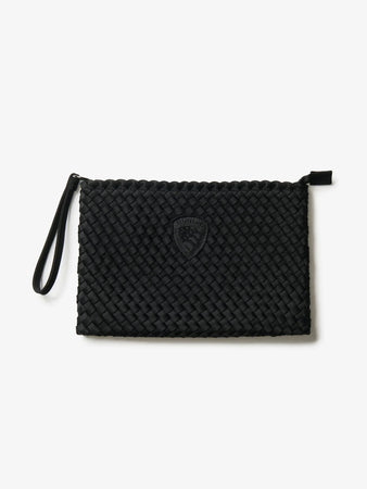Blauer pochette donna intrecciata in neoprene nera con laccetto