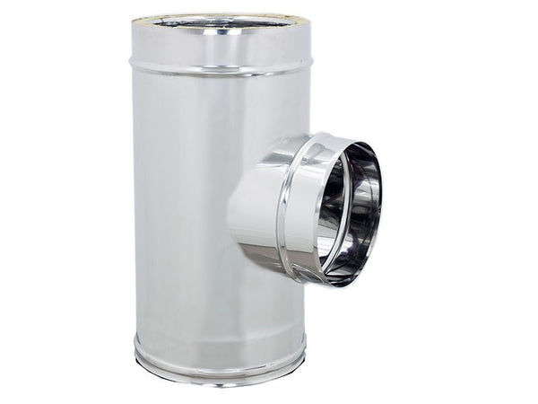 Raccordo inox Di 200 - De 250 mm a T braga doppia parete codino mono parete M 200mm