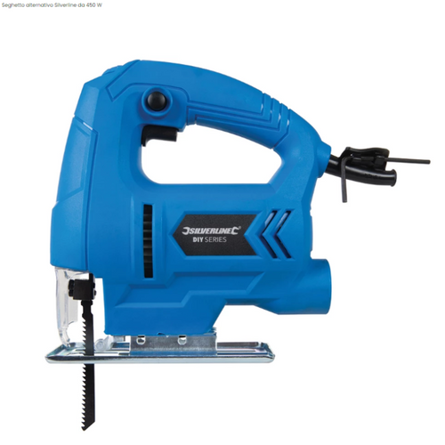 Seghetto alternativo da traforo elettrico legno platica ferro 450 W con piastra Silverline