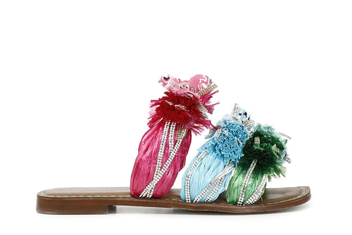 CIABATTA TRIPLO FIOCCO IN RAFFIA MULTICOLOR