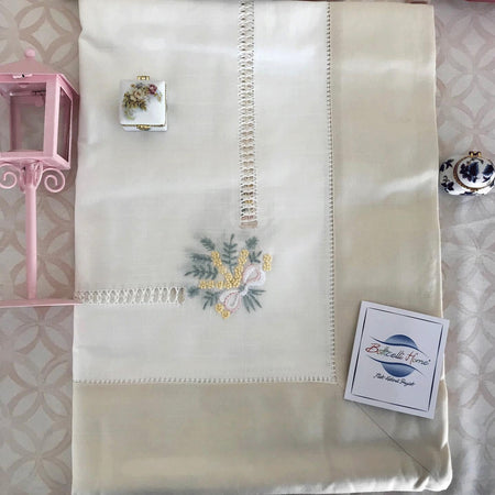 Servizio da Tavola Botticelli Home X 6 Persone in Misto Lino Ricamato a Mano Mimosa